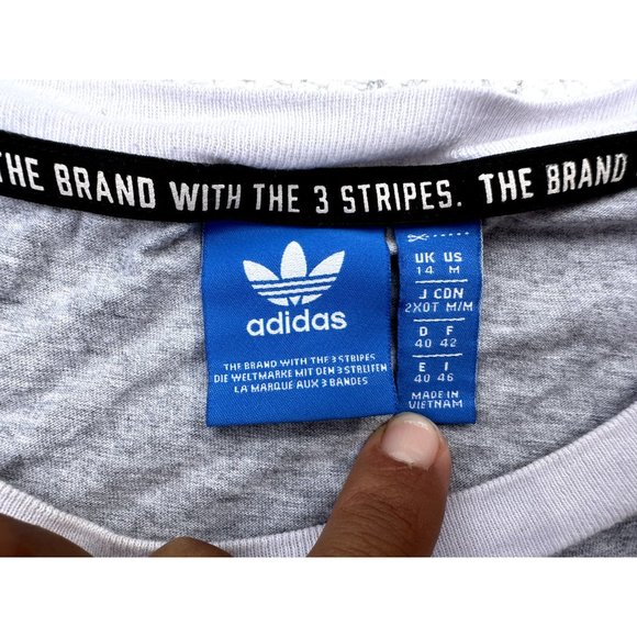 Adidas Shirt Medium Gray Trefoil 3 Striped Short Sleeve Y2K Retro Active Womens - Picture 8 of 10